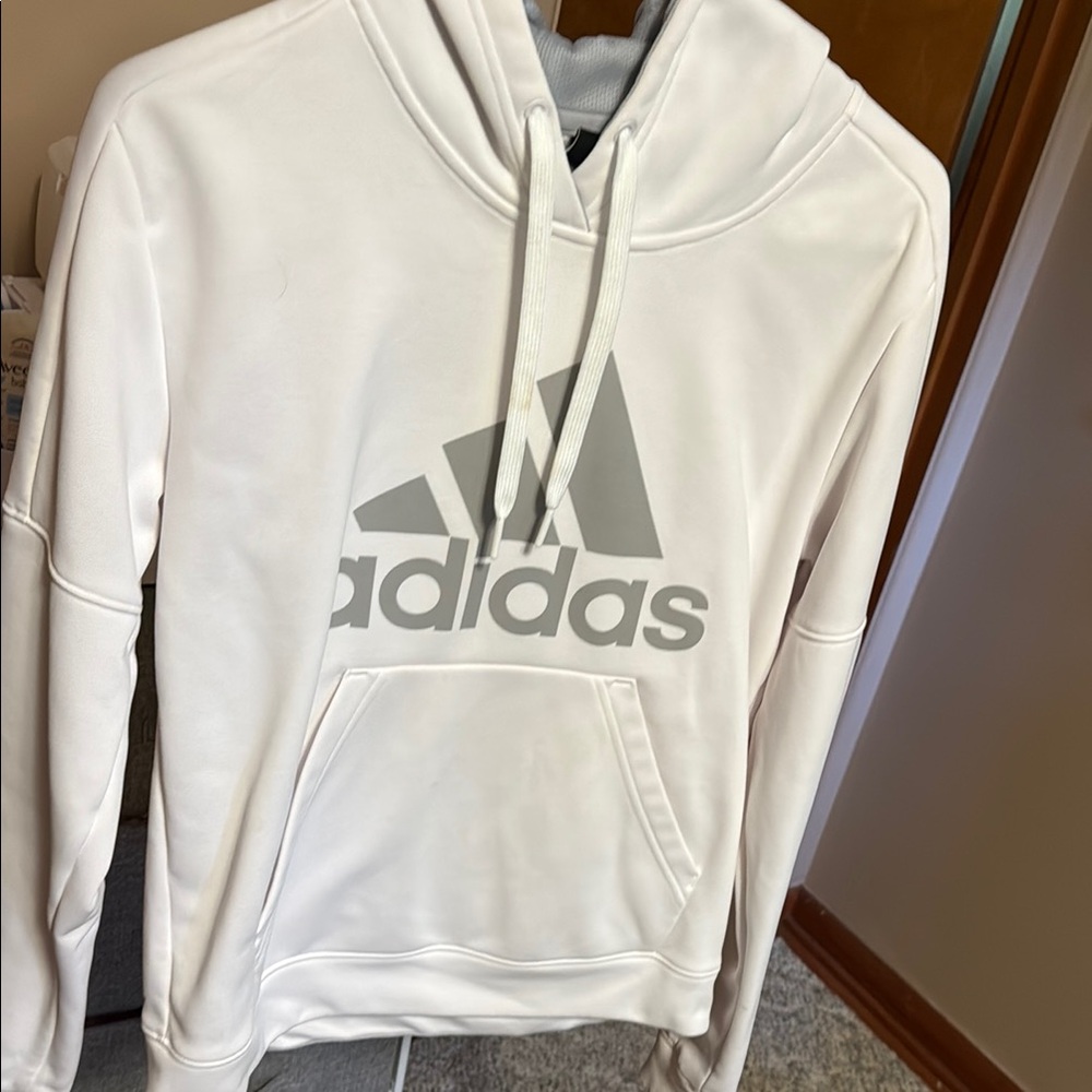 Adidas Classic White Hoodie with Gray Emblem